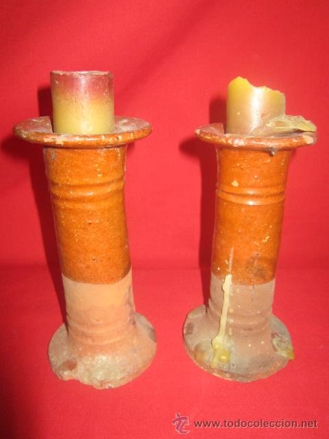 Vintage: Pareja de candelabros de cer&aacute;mica. - Foto 1
