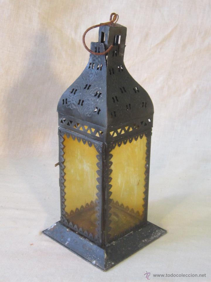 Vintage: FAROL EN METAL Y CRISTALES AMARILLOS - Foto 1