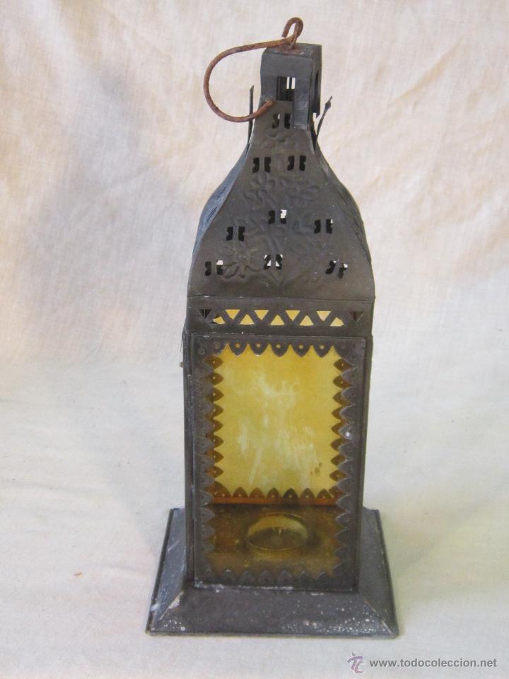 Vintage: FAROL EN METAL Y CRISTALES AMARILLOS - Foto 2