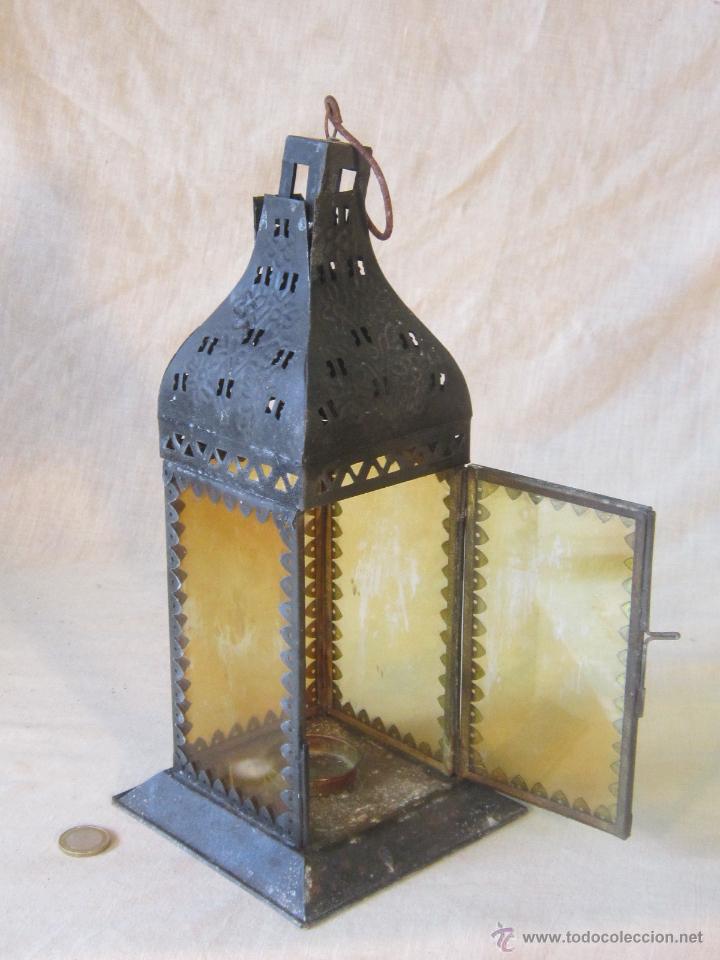 Vintage: FAROL EN METAL Y CRISTALES AMARILLOS - Foto 4