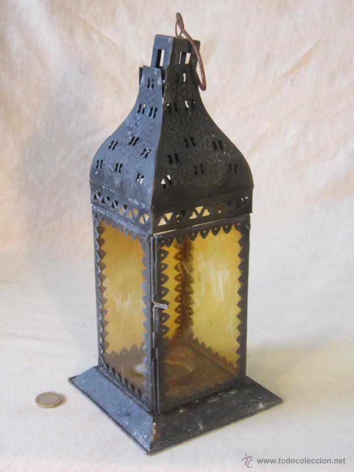 Vintage: FAROL EN METAL Y CRISTALES AMARILLOS - Foto 5