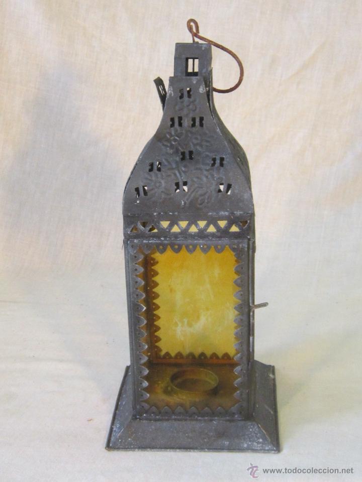 Vintage: FAROL EN METAL Y CRISTALES AMARILLOS - Foto 6