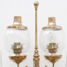 Vintage: GRAN LAMPARA DOBLE TIPO QUINQUE VINTAGE EN METAL DORADO. Lote 44527425