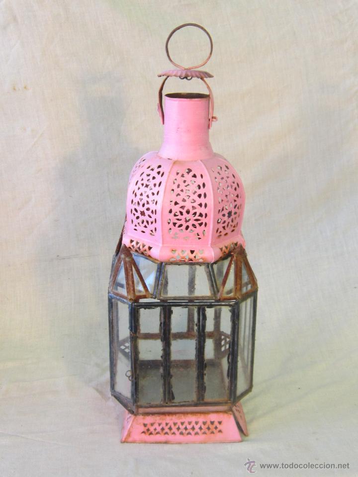 Vintage: FAROL DE METAL PINTADO CON CRISTALES - Foto 2
