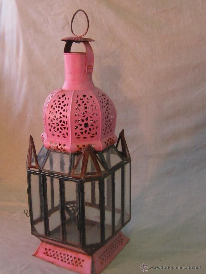 Vintage: FAROL DE METAL PINTADO CON CRISTALES - Foto 4