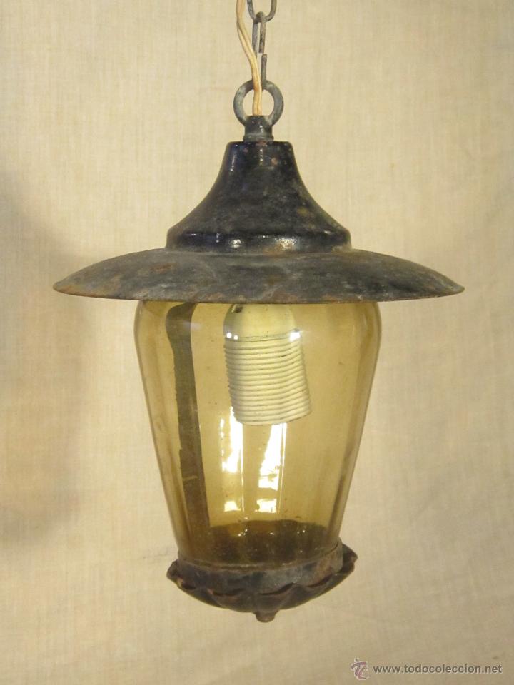 Vintage: FAROL LAMPARA DE TECHO EN HIERRO DE FORJA - Foto 4