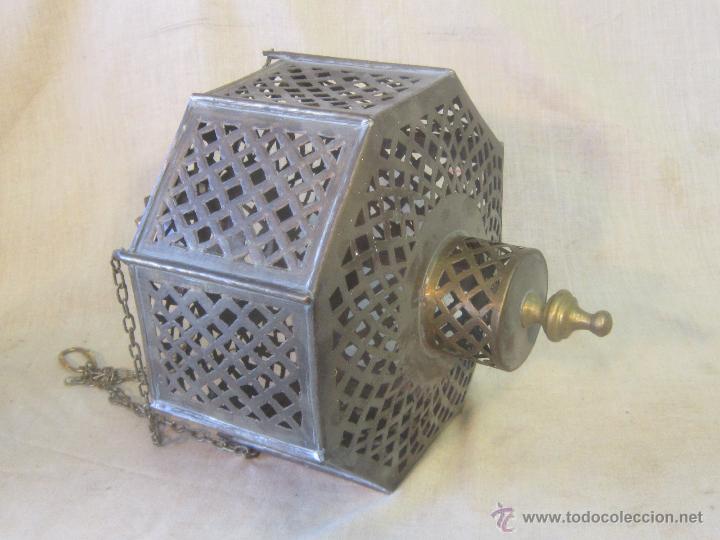 Vintage: LAMPARA FAROL DE COLGAR EN METAL - Foto 8