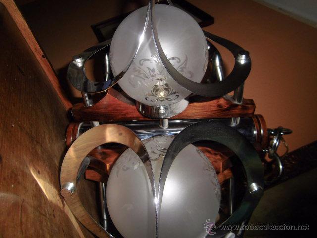 Vintage: LAMPARA DE TECHO MADERA Y METAL CROMADO - Foto 7