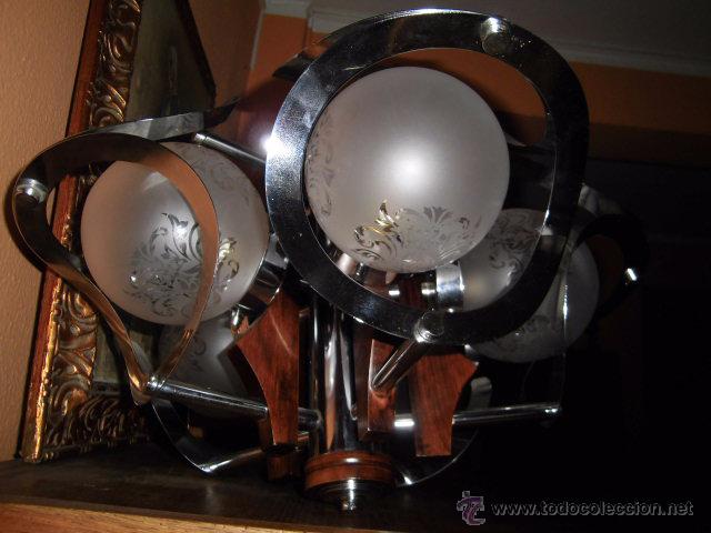 Vintage: LAMPARA DE TECHO MADERA Y METAL CROMADO - Foto 12