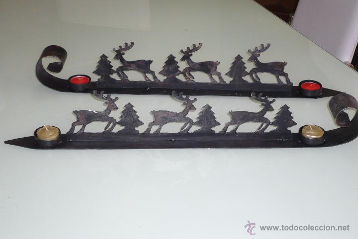 Vintage: 2 PORTAVELAS DE FORJA ANTIGUO NAVIDE&Ntilde;O - Foto 1