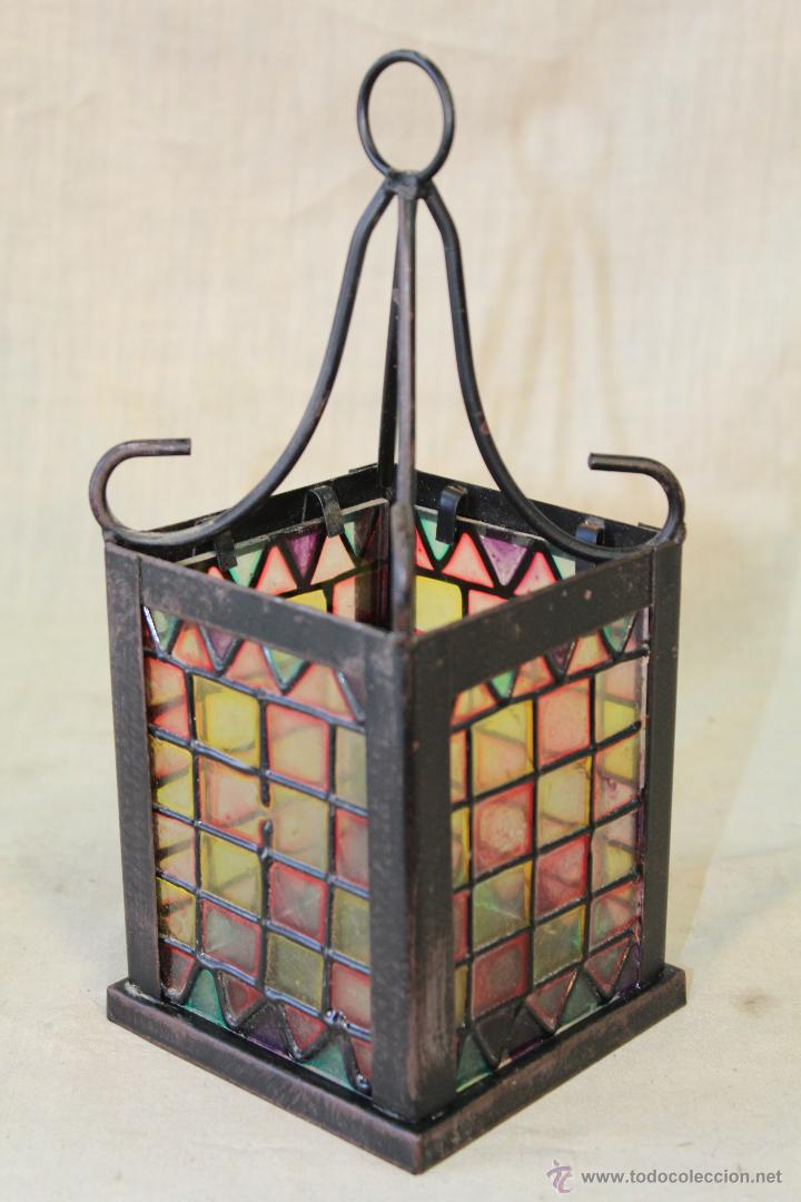 Vintage: FAROL EN METAL CON CRISTALES - Foto 2