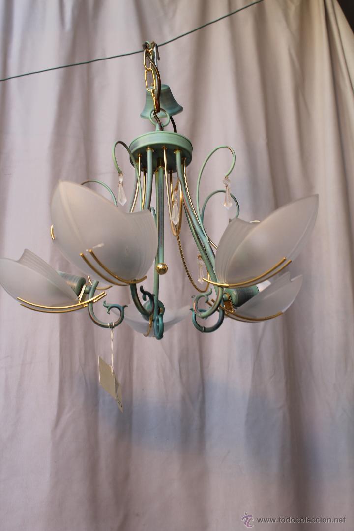 Vintage: lampara de techo en metal y cristal - Foto 2