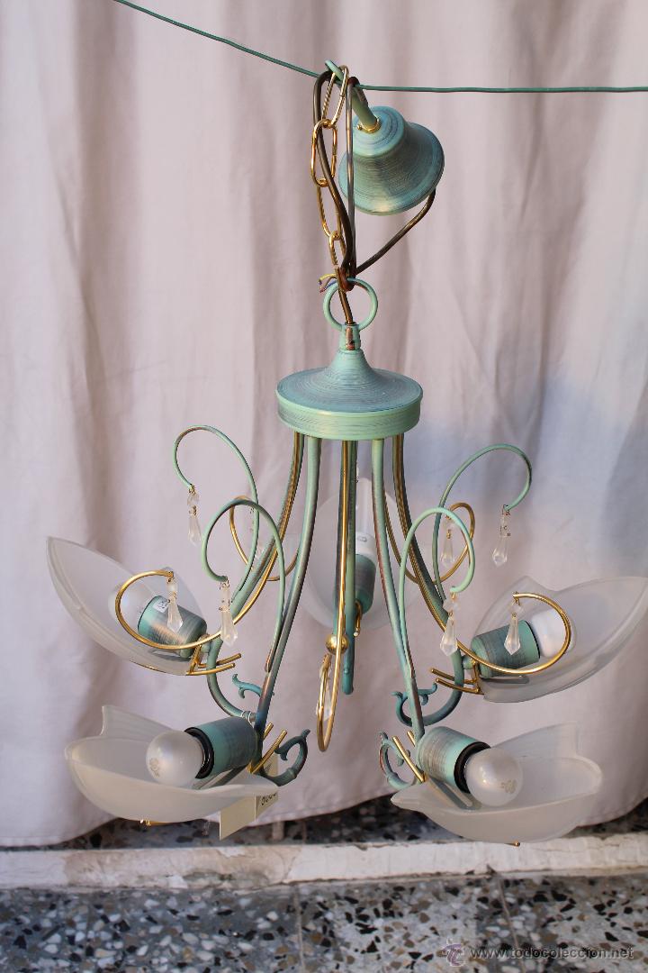 Vintage: lampara de techo en metal y cristal - Foto 3