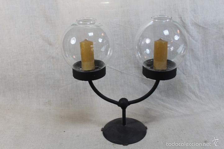 Vintage: CANDELABRO EN HIERRO Y CRISTAL - Foto 1
