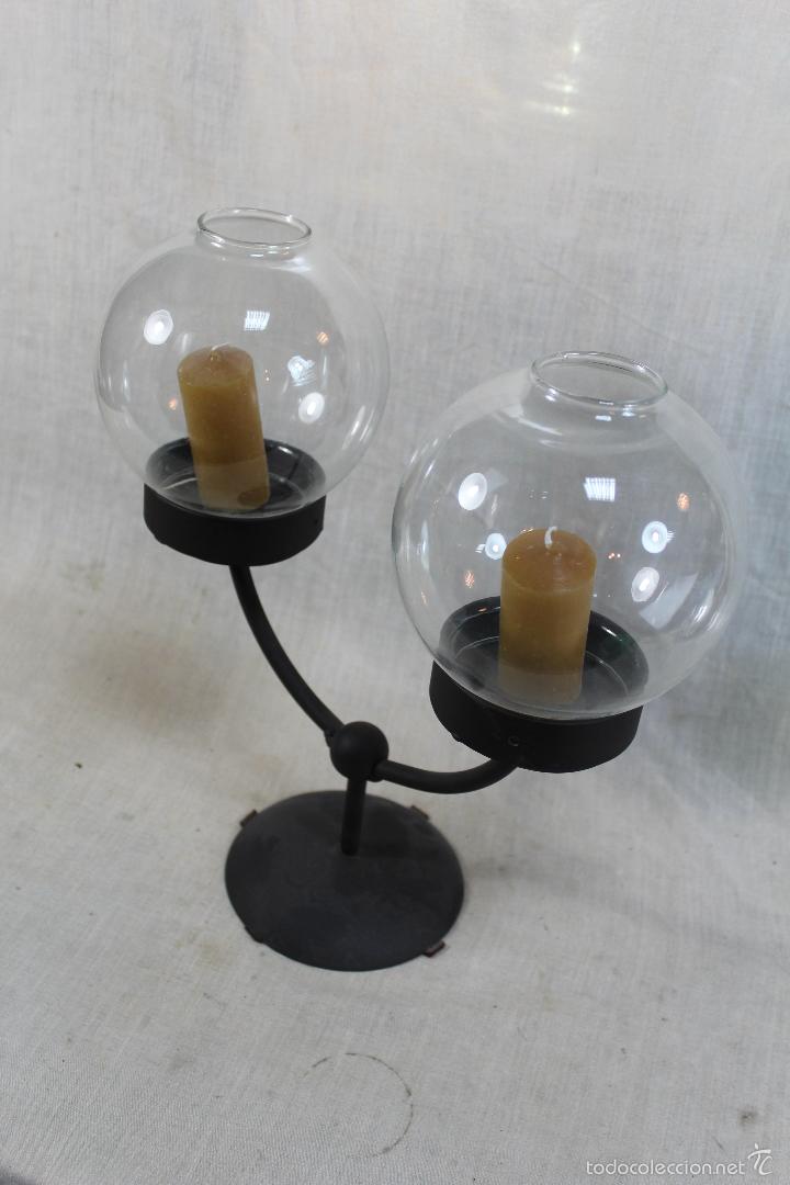 Vintage: CANDELABRO EN HIERRO Y CRISTAL - Foto 2