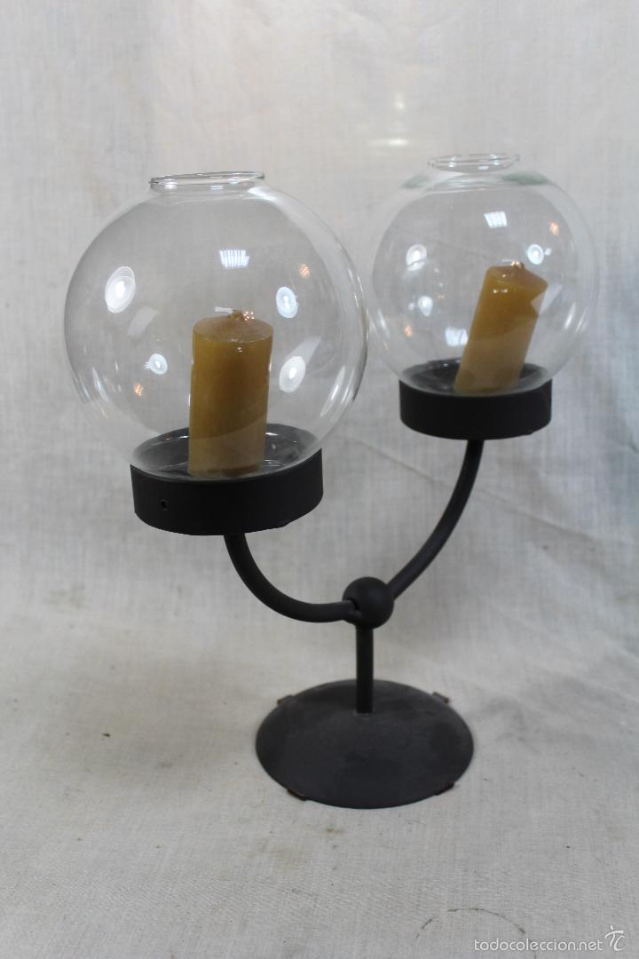Vintage: CANDELABRO EN HIERRO Y CRISTAL - Foto 3