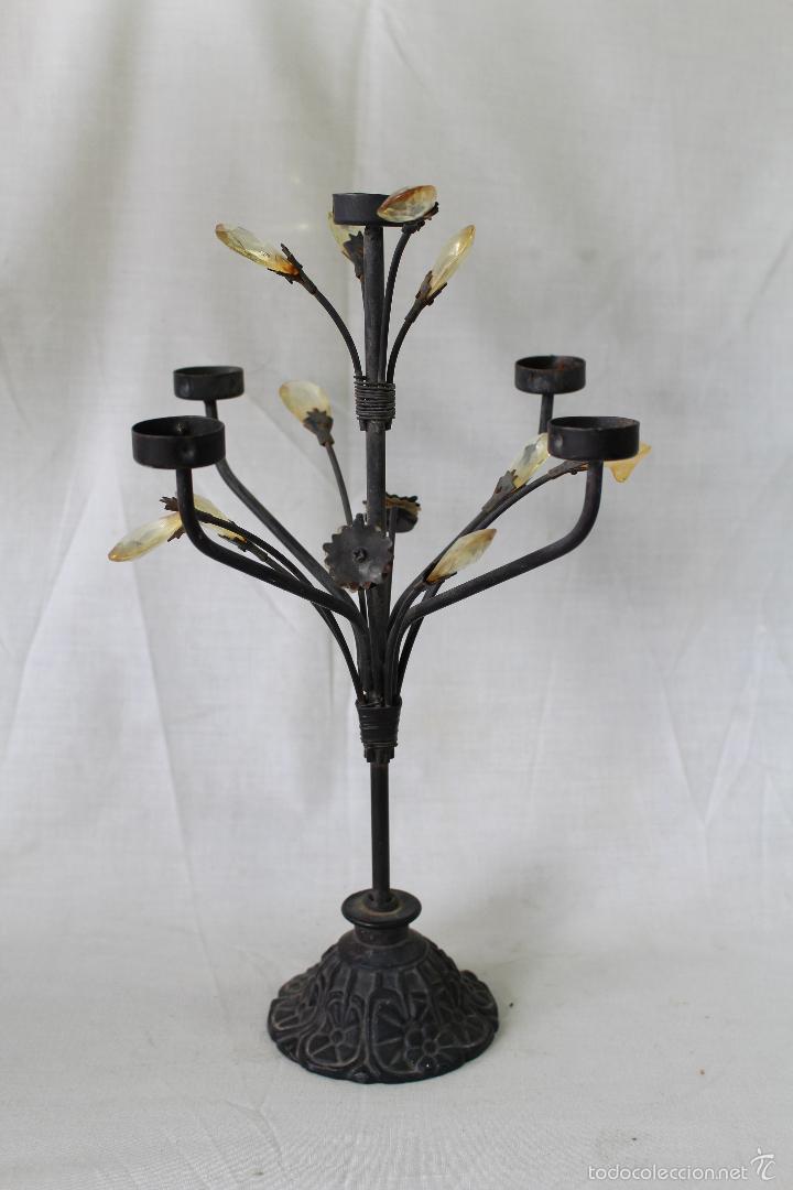 Vintage: candelabro de hierro con cristales - Foto 1