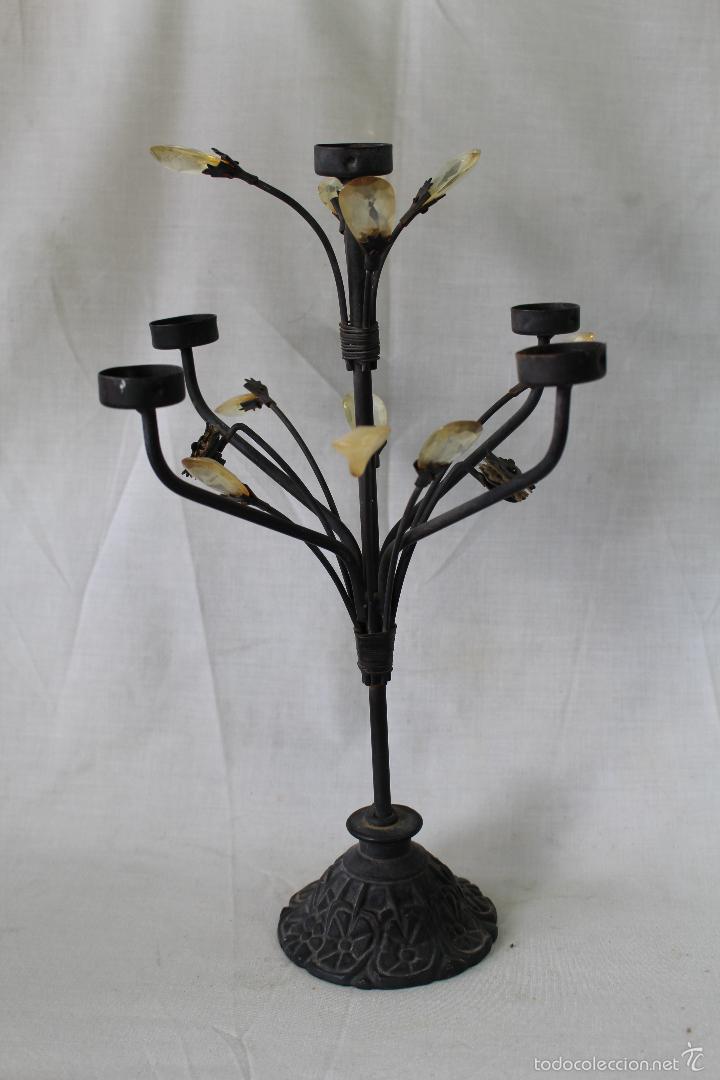 Vintage: candelabro de hierro con cristales - Foto 2