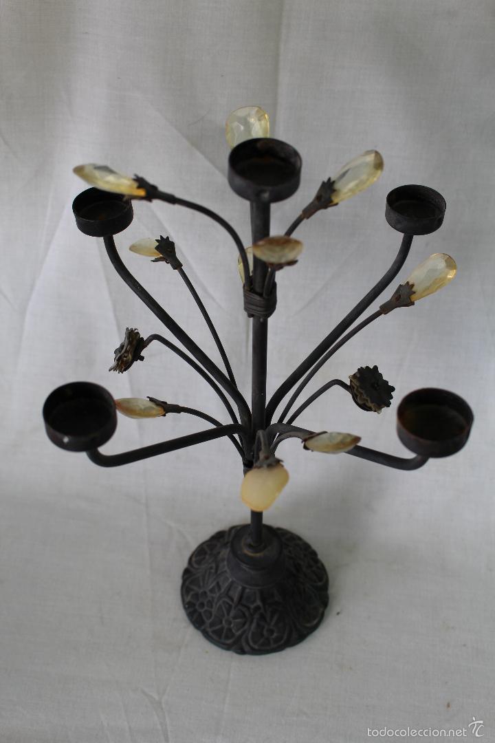 Vintage: candelabro de hierro con cristales - Foto 3