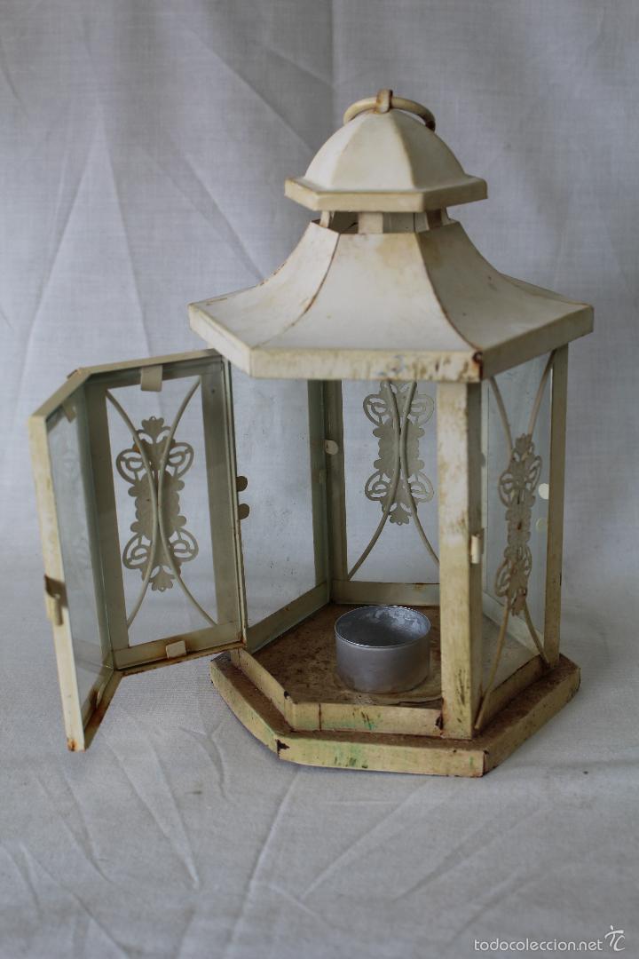 Vintage: FAROL EN METAL CON CRISTALES - Foto 2
