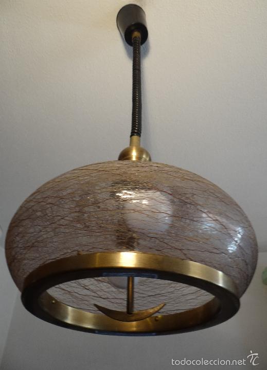 Vintage: LAMPARA VINTAGE. CRISTAL DECORADO. CABLE EXTENSIBLE. FUNCIONANDO. - Foto 2