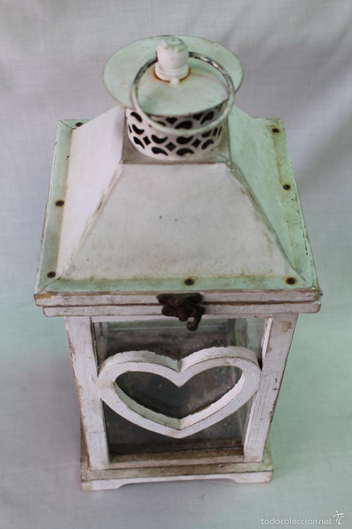 Vintage: farol en madera con cristales - Foto 2