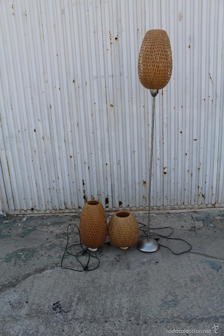 Vintage: 3 lamparas en metal y bambu - Foto 6