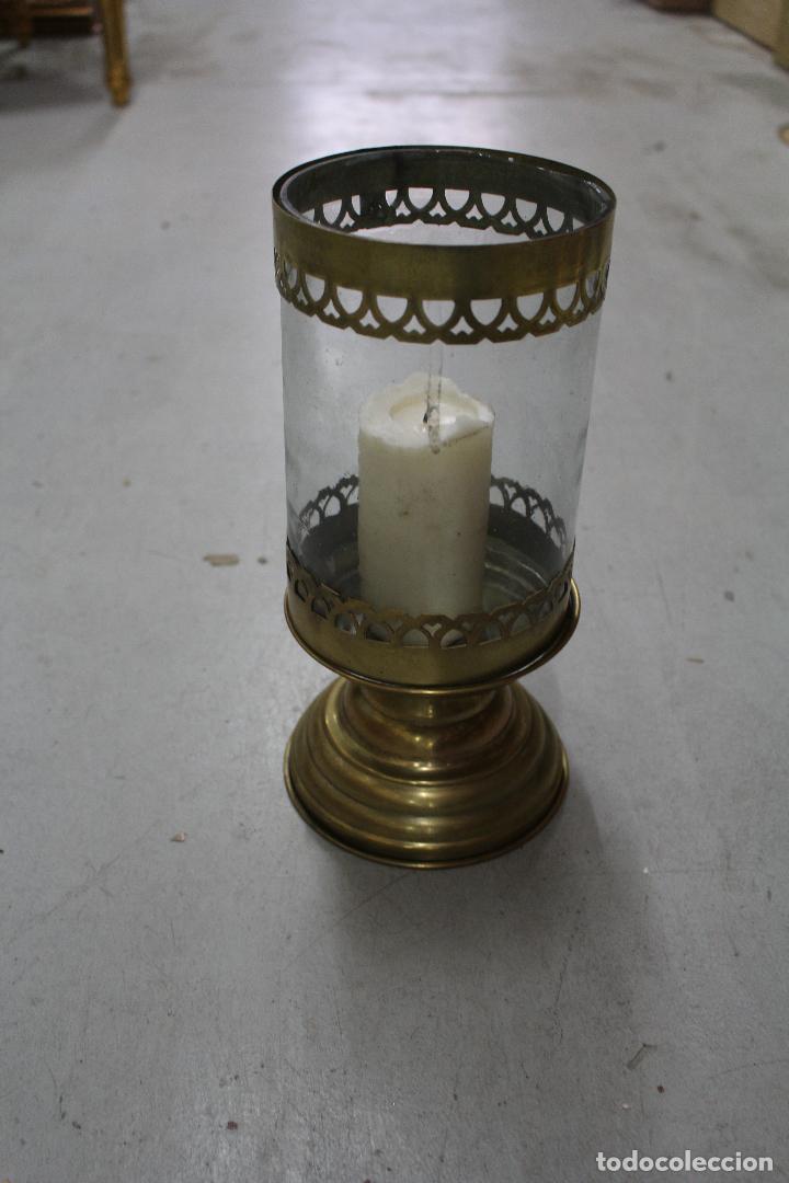 Vintage: lampara de vela farol en laton y cristal - Foto 1