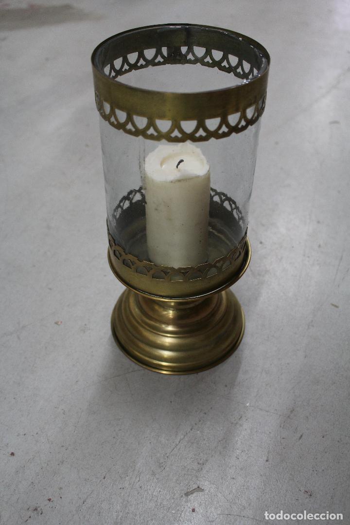 Vintage: lampara de vela farol en laton y cristal - Foto 2