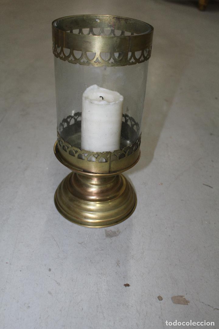 Vintage: lampara de vela farol en laton y cristal - Foto 3