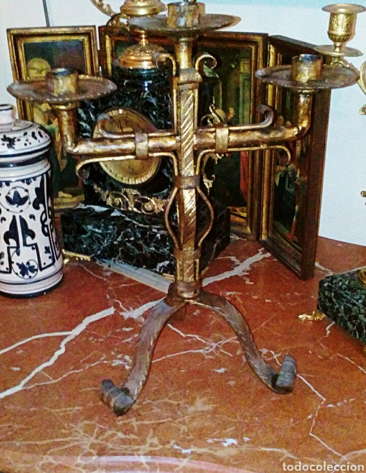 Vintage: Antiguo candelabro en forja dorada. A&ntilde;os 1950. - Foto 4