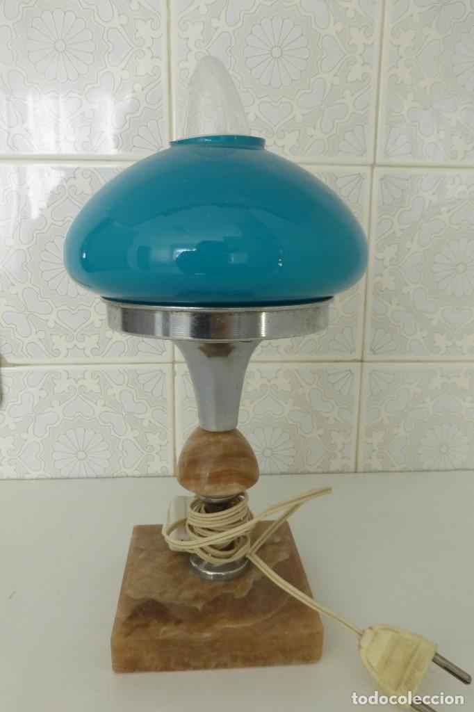 Vintage: L&Aacute;MPARA QUINQU&Eacute; DE OPALINA, ACERO Y M&Aacute;RMOL - Foto 1