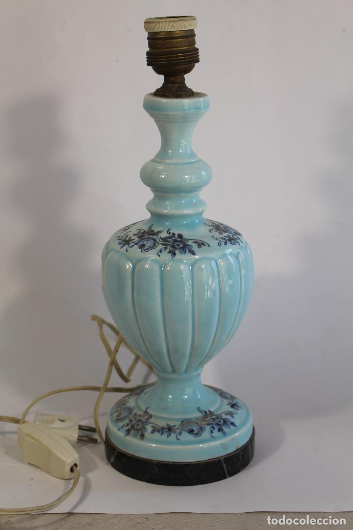 Vintage: Lampara de ceramica de Manises. Esmaltada en azul turquesa, - Foto 1