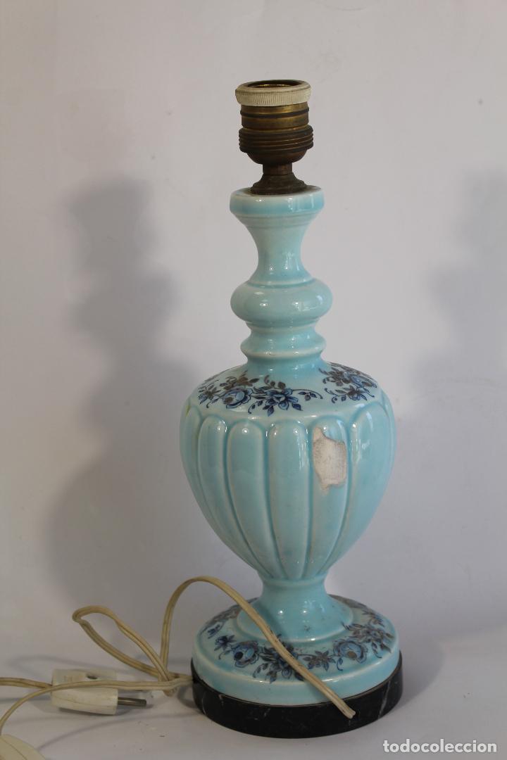 Vintage: Lampara de ceramica de Manises. Esmaltada en azul turquesa, - Foto 5