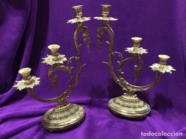 Vintage: Candelabros de bronce y m&aacute;rmol - Foto 1