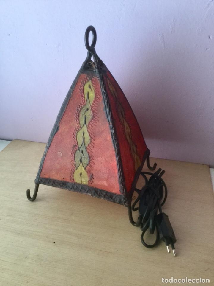 Vintage: L&aacute;mpara piel y gena. 28 cms. - Foto 1