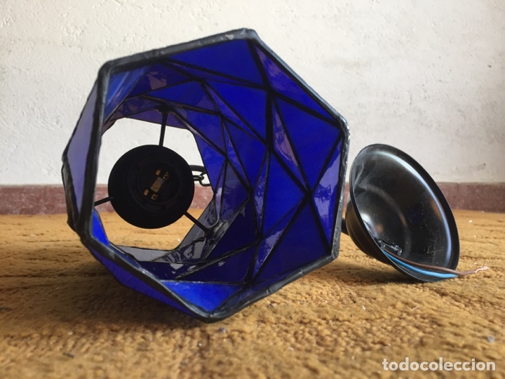 Vintage: L&aacute;mpara de cristaler&iacute;a triangular en color azul - Foto 4