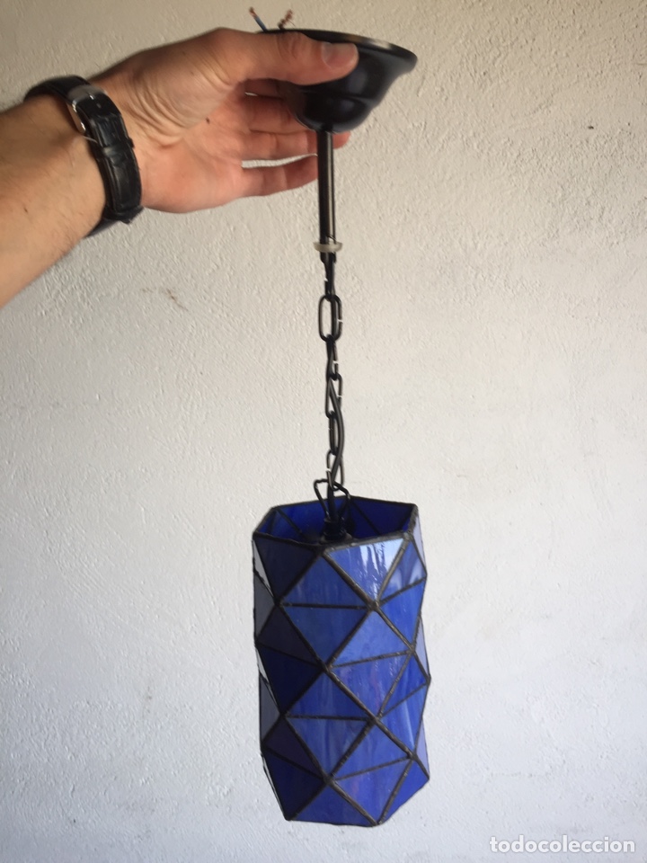 Vintage: L&aacute;mpara de cristaler&iacute;a triangular en color azul - Foto 2