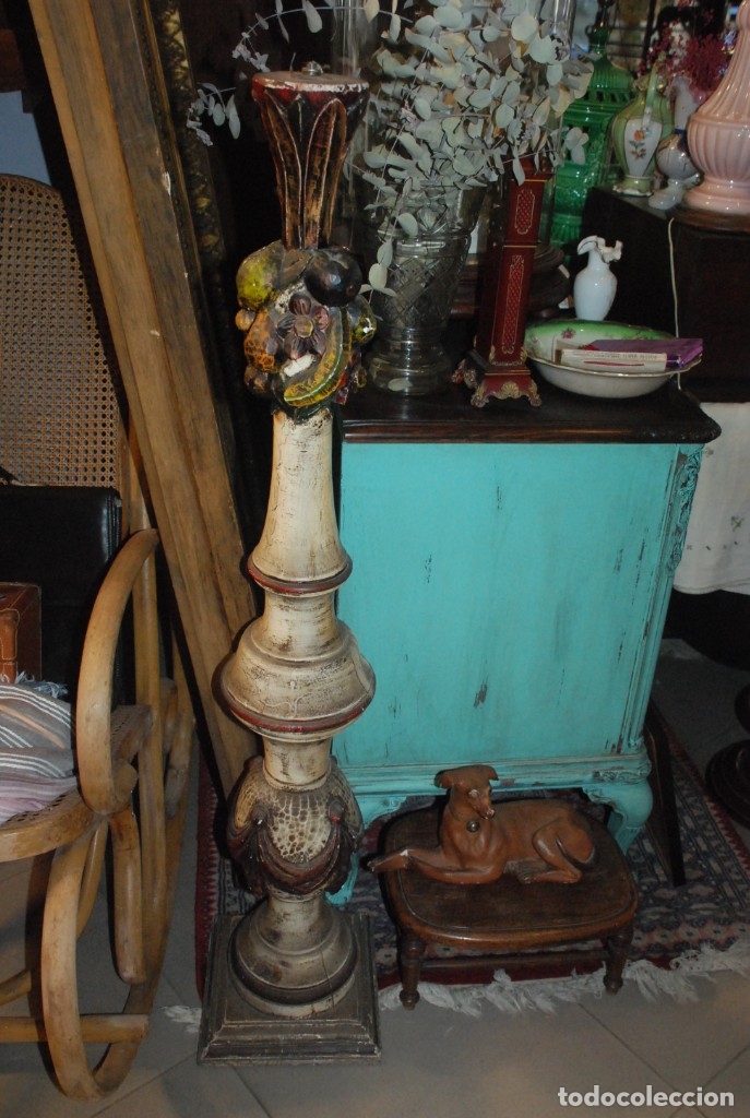 Vintage: MUY BONITO PIE DE L&Aacute;MPARA DE MADERA TALLADA - Foto 3