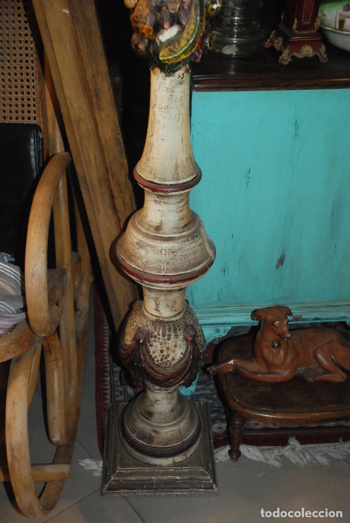 Vintage: MUY BONITO PIE DE L&Aacute;MPARA DE MADERA TALLADA - Foto 5