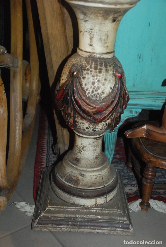 Vintage: MUY BONITO PIE DE L&Aacute;MPARA DE MADERA TALLADA - Foto 6