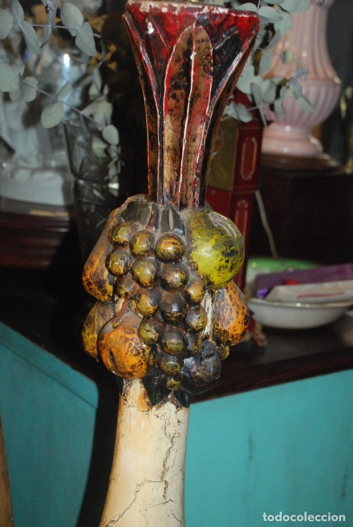 Vintage: MUY BONITO PIE DE L&Aacute;MPARA DE MADERA TALLADA - Foto 9