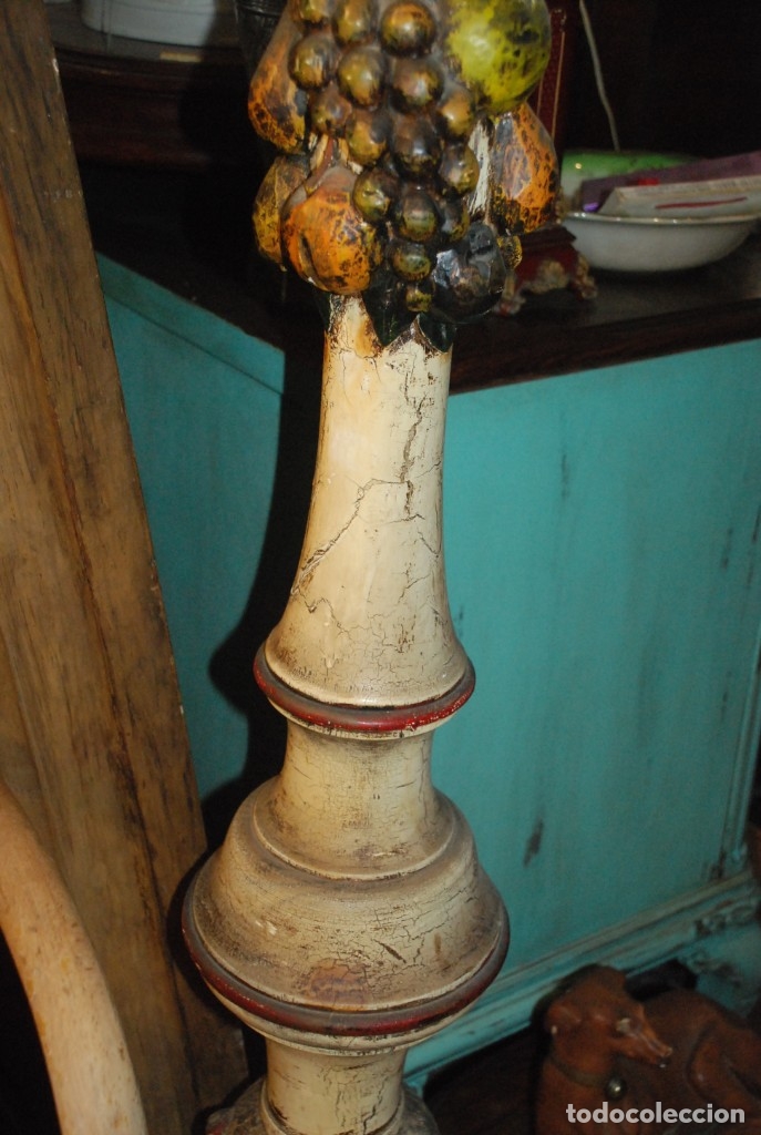 Vintage: MUY BONITO PIE DE L&Aacute;MPARA DE MADERA TALLADA - Foto 10