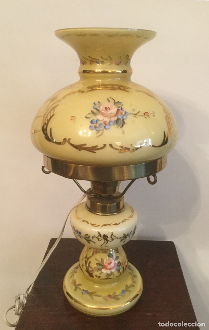 Vintage: QUINQUE DE OPALINA CON FLORES PINTADAS - Foto 2