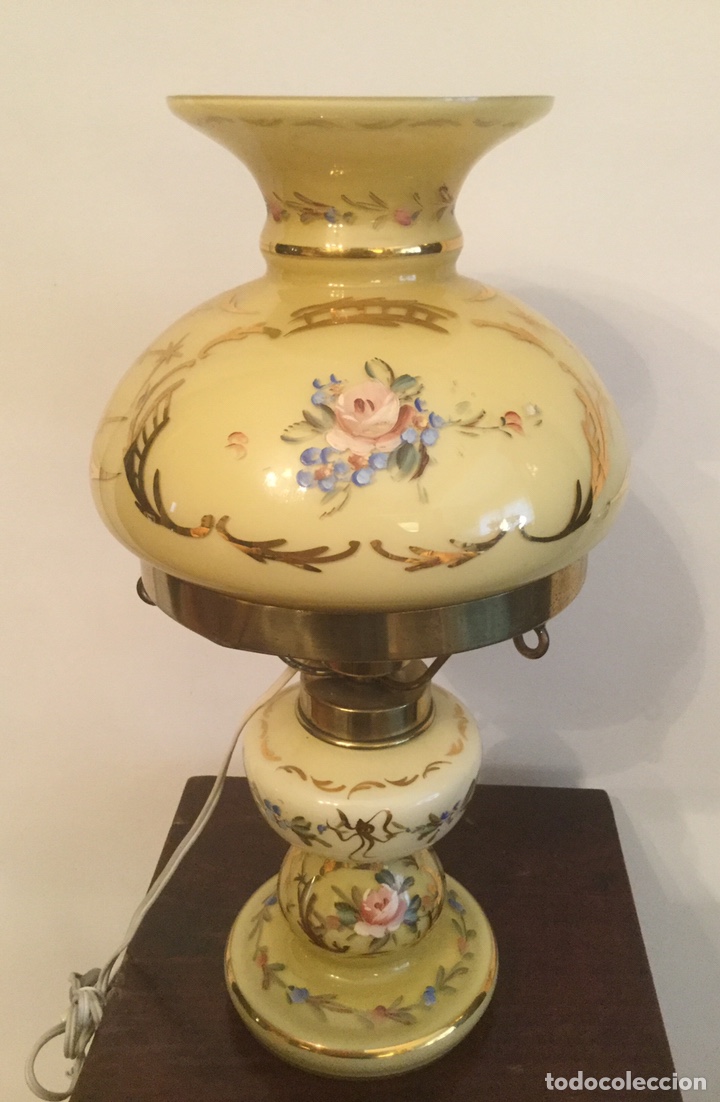 Vintage: QUINQUE DE OPALINA CON FLORES PINTADAS - Foto 4