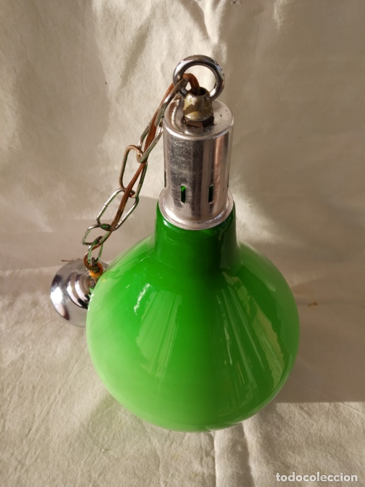 Vintage: L&Aacute;MPARA TECHO OPALINA VERDE Y BLANCA - Foto 3