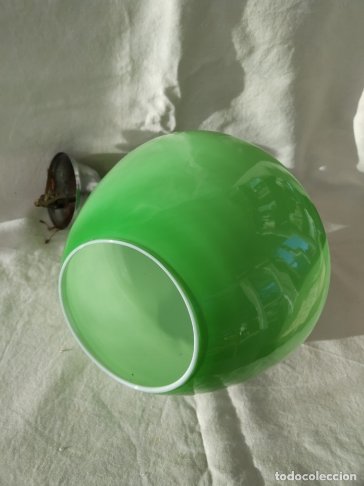 Vintage: L&Aacute;MPARA TECHO OPALINA VERDE Y BLANCA - Foto 5