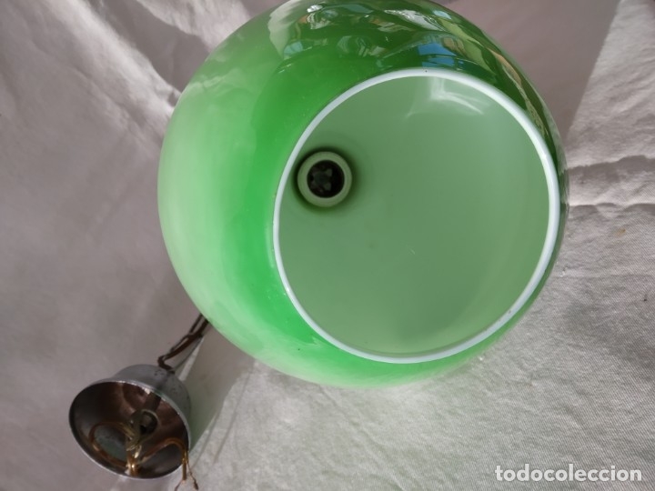 Vintage: L&Aacute;MPARA TECHO OPALINA VERDE Y BLANCA - Foto 6