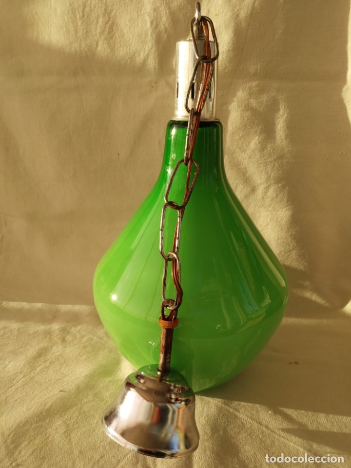 Vintage: L&Aacute;MPARA TECHO OPALINA VERDE Y BLANCA - Foto 8