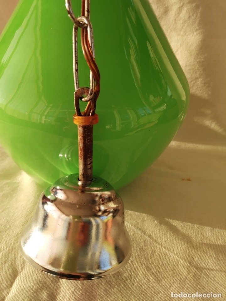 Vintage: L&Aacute;MPARA TECHO OPALINA VERDE Y BLANCA - Foto 9